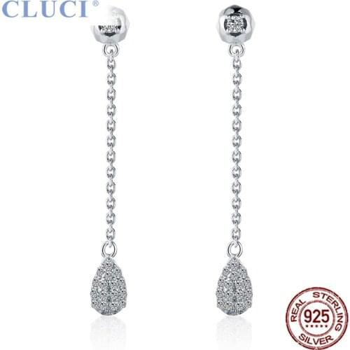 CLUCI Silver 925 Elegant Zircon Women Earrings for Wedding Engagement Sterling Silver Drop Earrings Jewelry DE011SB