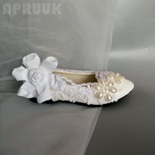 Ivory pearls bridal wedding flats shoes woman handmade plus size sweet fashion new design ladies bridesmaid party dancing shoes