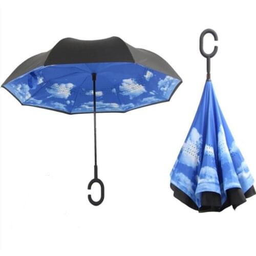 Inverted Umbrellas Double Layer Upside Down Inverted Folding Umbrella Reverse Design Parasols Sunny and Rainy Umbrella GIFTS