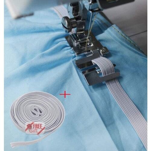 Sewing Machine Elastic Presser Foot Cord Band Fabric Stretch 9907-6 for Snap On Brother Singer with 1M Braided Elastic 10MM Wide