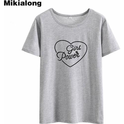 Mikialong Girl Power Heart Tshirt Women Summer 2018 Tee Shirt Femme Cotton White T Shirt Women Tumblr Camisetas Mujer Top