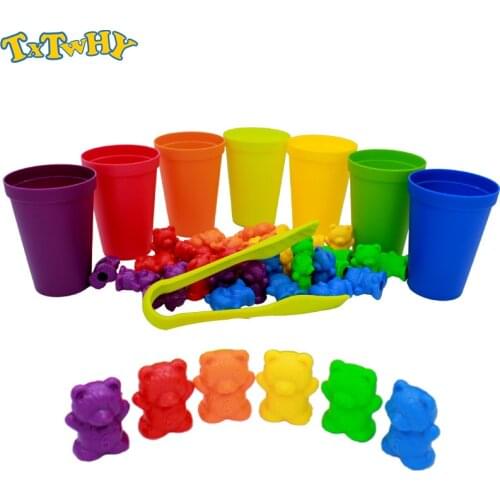 1 set Counting Bears With Stacking Cups - Montessori Rainbow Matching Game, Educational Color Sorting Toys For Toddlers Baby