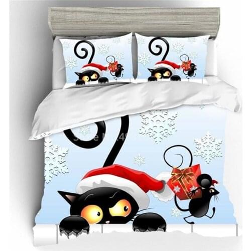 Merry Christmas 3D Print Bedding Set Festival Christmas Tree Snowflake Print Duvet Cover Set Cartoon Santa Claus Bed Set