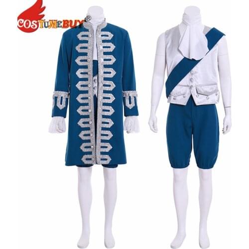 Costumebuy 18th Century Rococo Blue Court Suit Men Colonial Victorian Elegant British Suit Marie Antoinettte Costume Custom Made