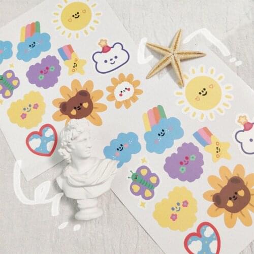 Cartoon Bear Sunflower Cute Stickers Sealing Paster PVC Waterproof Reusable Mobile Phone Decorative Sticker Kawaii Stationery