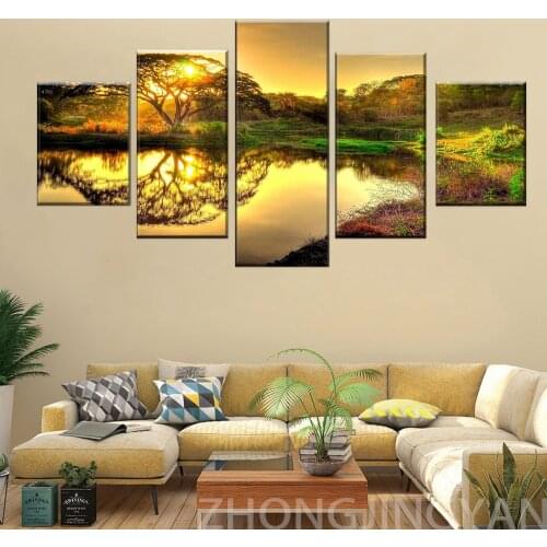 Modern Framework Decoration Fashion 5 Panel Landscape Art Canvas Painting Style Wall Modular Pictures For Living Room Cuadros