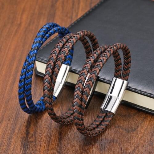 Fashion Mens Jewelry Stainless Steel Buckle Bracelet Set Cross Blue Leather Constellation Bracelet Women Bohemian Luxury