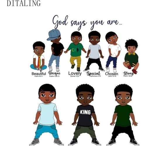 Black Boy Patch On Clothing Cute Afro American Kid Thermal Sticker DIY Washable Sticker On T-Shirt God Says You Are Unique Patch