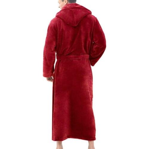 Solid Color Bandage Bathrobe Long Sleeve Hooded Mens Robe Male Lounge Wear Dressing Gown