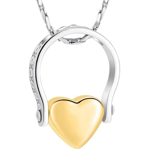 Horseshoe with Heart Cremation Jewelry for Ashes Urns Pendant Necklace for Human Ashes Memorial Jewelry for Women Men