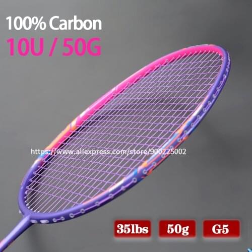Lightest 10U 50G 100% Carbon Fiber Badminton Rackets Strings Max Tension 35LBS G5 Training Racquet With Bag Speed Sports Adult