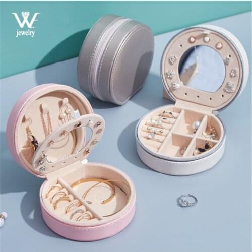 WE New Multifunctional Exquisite Round Portable PU Leather Jewelry Box 2Layers Small Earring Ring Leather Jewelry Packaging Box