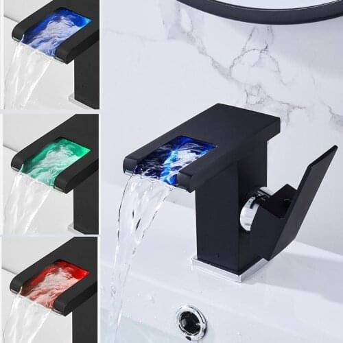 Waterfall Bathroom Basin Faucet Wash Sink Mixer Tap Faucet White & Black Deck Mount Solid Brass Water Power Basin Tap