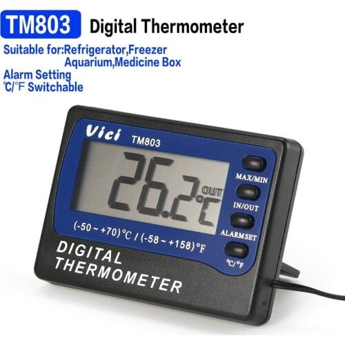 TM803 Digital LCD Display Thermometer Refrigerator Freezer Aquarium Medicine Box Temperature Sensor Meter Alarm Thermograph