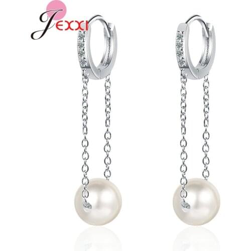 Long Tassel Simulated Pearl Zircon Hoop Earrings for Women Gift Bijoux Korean Jewelry Silver Gold Pendientes Boucle D'oreille