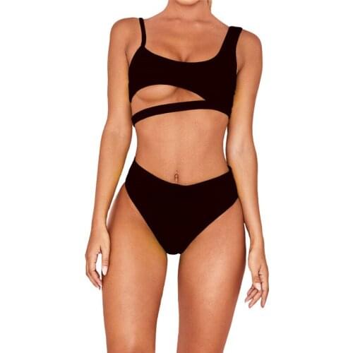 Women Solid Bikini Set Sexy Bikinis High Waist Swimwear Bathing Suit Summer Retro Swimsuit Female Black Beach Wear Biquini