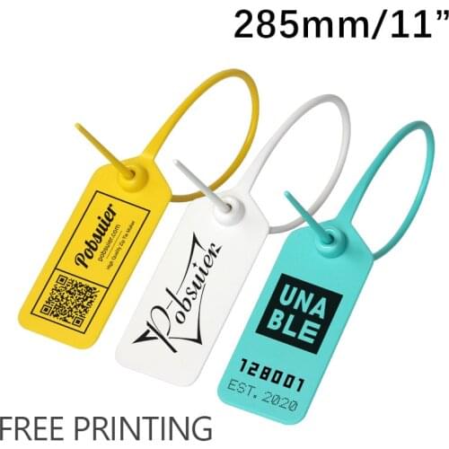 100 Custom Clothing Brand Labels Tag Plastic Off Security Seal Garment Shoes Bag Logistics White Printed Tags Zip Ties 285mm/11"