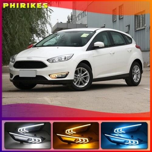 2PCS For Ford Focus 3 mk3 2015 2016 2017 2018 LED DRL daytime running lights daylight with Yellow signal fog lamp