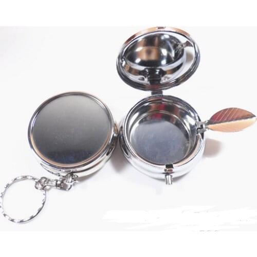200pcs 2016 Outdoors Round Cigarette Keychain Portable Ashtrays Stainless Steel Pocket Ashtray