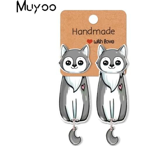 2021 New Cute Puppy Husky Pet Animal Acrylic Epoxy Resin Stud Earrings Handcraft Kawaii Dog Stud Earrings for Kids