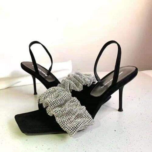 2021 Women Pumps Elegant Pointed Toe Rhinestones High Heels Wedding Shoes Crystal Heeled Slingback Pumps Sandals Sexy Heels