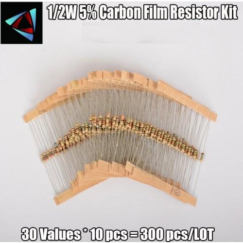 300pcs 30value 1-3M & 10-10M ohm 1/2W 5% Carbon Film Metal Resistors Assortment Kit Set