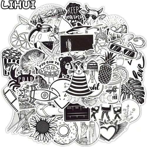 50 PCS VSCO Anime Stickers Black and White Cute Aesthetics Sticker for Laptop Phone Luggage Bike Motorcycle Car Decals Kids Gift