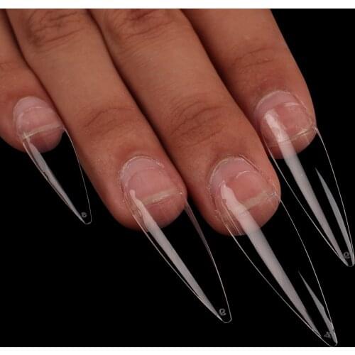 500Pcs Long Nail tips Artificial nails Clear Press on nails Display Stiletto Nail Salon and DIY Fake Nails