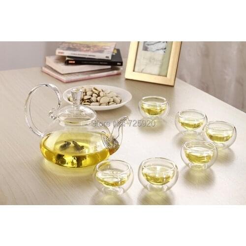 7pcs/set High Quality heat resistant glass teapot 1pcs teapot+6pcs double layer glass tea cup JO 1055