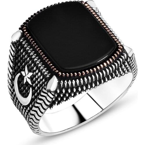 925 sterling Silver Onyx Stone Moon Star Ring