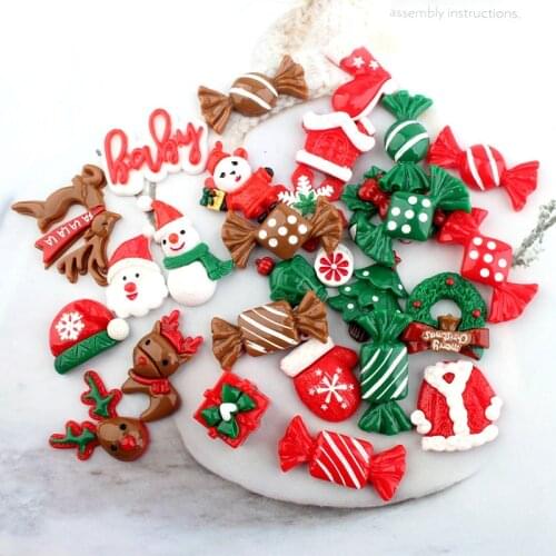 AIJJU 20 Pcs Snowman Tree Candy Deer Kawaii Resin Scrapbooking Accessories DIY Cabochons for Embellishments Christmas Ctationery