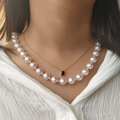 6/10mm Elegant 585 Rose Gold Imitation Pearl Chain Necklace for Women Girls Wedding Party Jewelry Gift 22inch DCN33