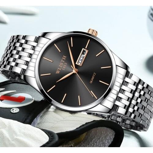 Slim Men Quartz-Watch Top Brand Luxury Male Clock Fashion Leisure Wristwatches Week Date Stainless Steel Relogio Masculino