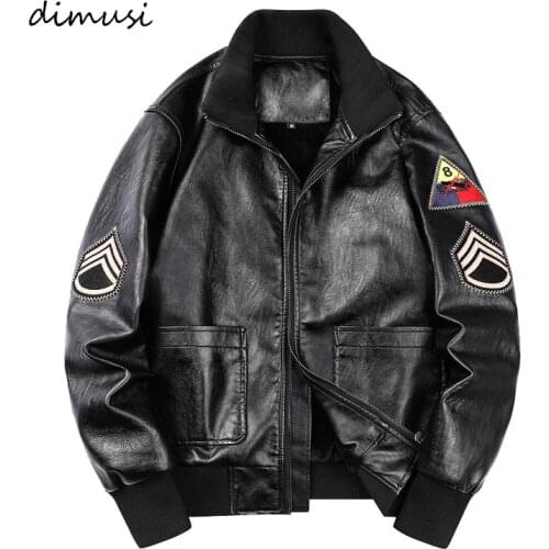 DIMUSI Mens Bomber Jacket Casual Male Outwear Leather Coats Fashion Fleece Warm Retro Military leather Jackets Mens Clothing