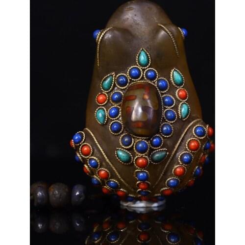 Home Decor 3" China Antiques Natural agate mosaic Gem Dzi Bead Frog statue Lucky Frog Handle Pendant