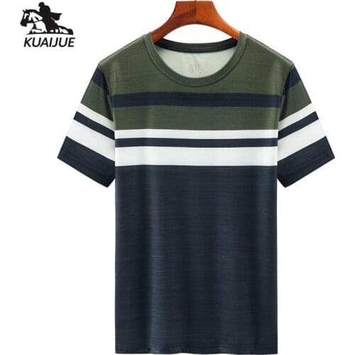 T-shirt men 6XL 7XL 8XL mens Short sleeve t-shirt Summer new stripe stretch Ice silk T-shirt youth casual Quick dry t shirts8925