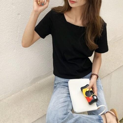 Summer sexy shoulder-length loose half sleeve T-shirt women summer size watch machine short sleeve