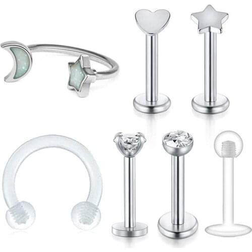 Cartilage Tragus Earrings-16G Stainless Steel Internally Threaded Labret Monroe Medusa Lip Ring Rook Helix Earring
