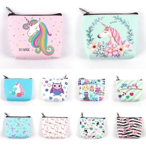 Women Girl Owl/Unicorn/Flamingo Printing Mini Portable Bags Fashion Coin Purse Card Holder Wallet Key Pouch Make up Cartoon Bag