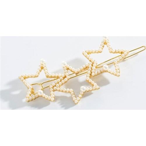 Korea Imitation Pearl Hairpin Geometric Hollow Star Smile Triangle Hair Clips for Women Girls Hairpins Holder Hair Accessories