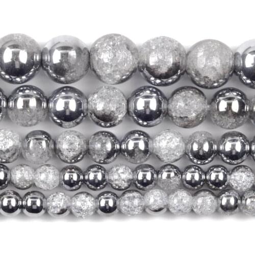 Natural Plated White Cracked Crystal Stone Round Loose Spacer Beads For Jewelry Making 6/8/10/12mm DIY Bracelet Handmade