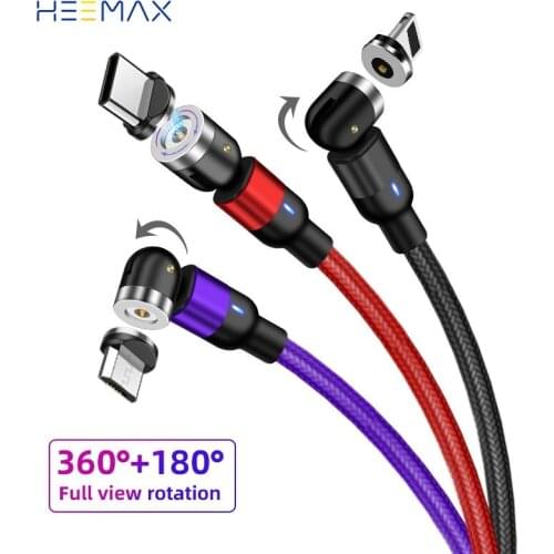 1m 2m LED 540 Degree Rotating Magnetic Cable Micro USB Type C Phone Cable For iPhone 11 Samsung Xiaomi USB Cord Wire Cable
