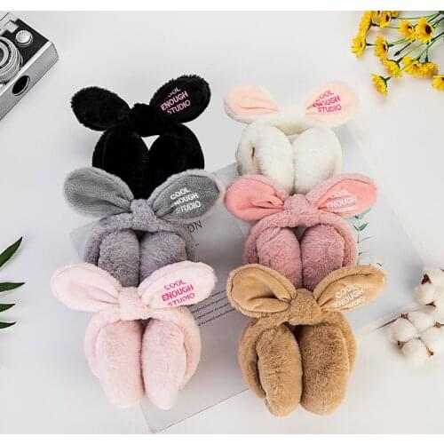 Fashion Girls Fur Winter Ear Warmer Earmuffs Newest Nowknot Rabbit Ear Muffs Comfortable Foldable Letter Outdoor Headband Gift