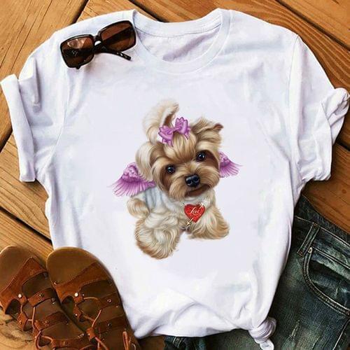 Dog cartoon animal cute fashion womens loose large size 100% cotton short-sleeved t-shirt casual round neck unisex