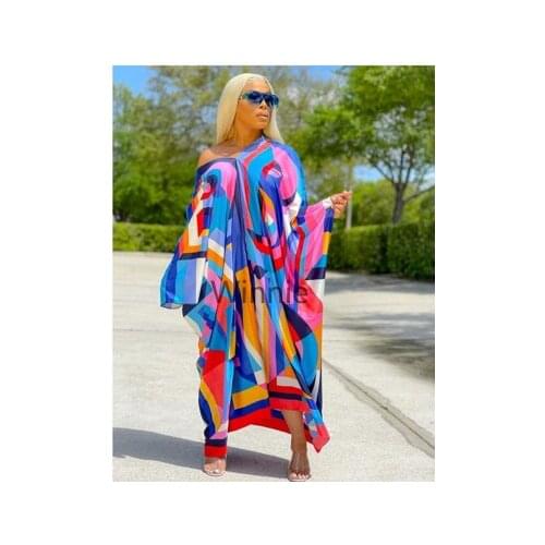 Multicolor Kuwait New Boho Sexy V-Nexk Silk Kaftan Muslim Maxi Dress African Summer House Party Beach Abaya Caftan