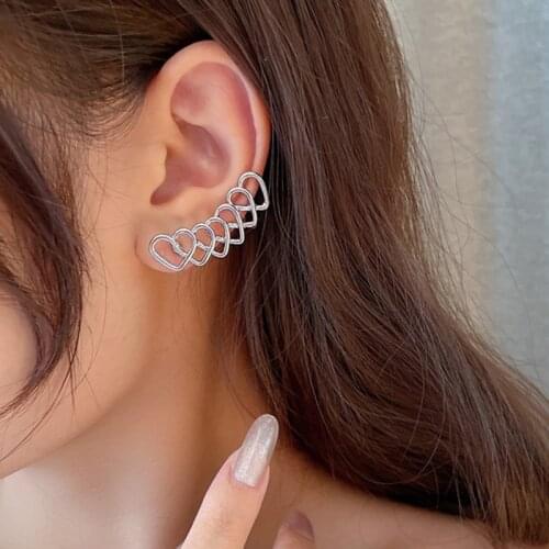 Fashion Hollow Stitching Love Earrings For Women Silver Needle Korean Simple Integrated Ear Bone Clip Earrings