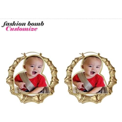 Fashion bomb C2 Customized photograph picture figure bamboo hoops Earrings Personalized acrylic laser DIY Jewelry