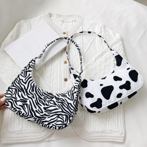 Fashion Women Animal Pattern Printing Handbags Small Ladies Nylon Zipper Shoulder Bags Half Moon Underarm Bags