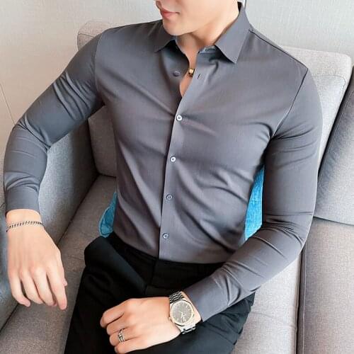 Plus Size 5XL-M Autumn Winter New Long Sleeve Men Dress Shirts Casual Simple Slim Fit Business Formal Wear Chemise Homme Sale