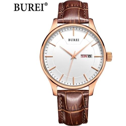 BUREI Brand Fashion Gold Business Watch Man Luxury Waterproof Casual Calendar Week Date Quartz Wristwatch Relogio Masculino 2021